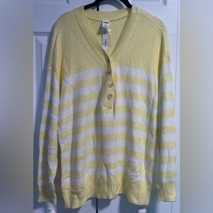 Women's Pink by Victoria's Secret Yellow and White Striped Semi Button Down Swea